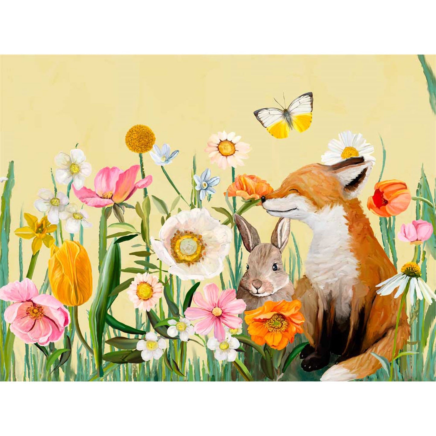 Springtime Friends - Fox And Bun Canvas Wall Art