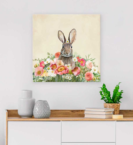 Springtime Bunny Garden Hare Canvas Wall Art - GreenBox Art