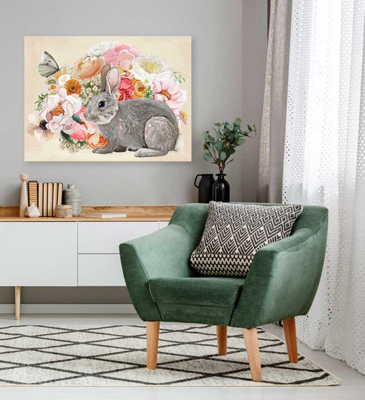 Springtime Bunny Cottontail Canvas Wall Art - GreenBox Art