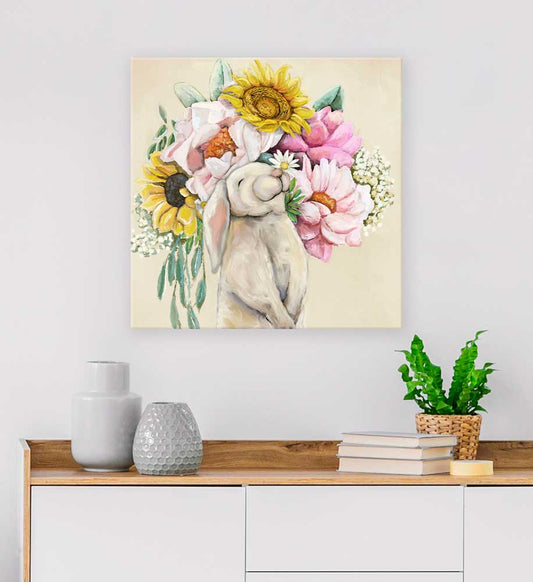 Springtime Bunny Bouquet Canvas Wall Art - GreenBox Art