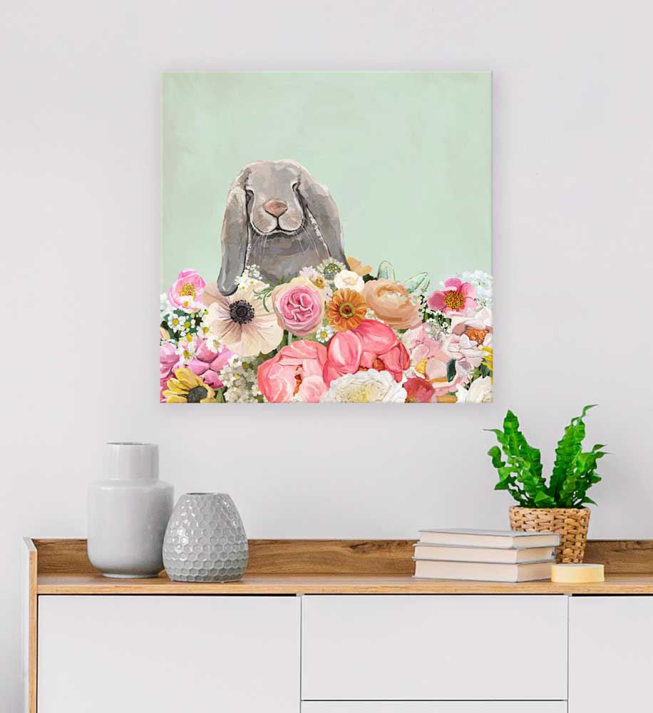 Springtime Bunny Floppy Eared Canvas Wall Art