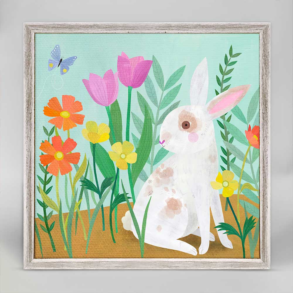 Bunny In The Flowers - Mint Mini Framed Canvas
