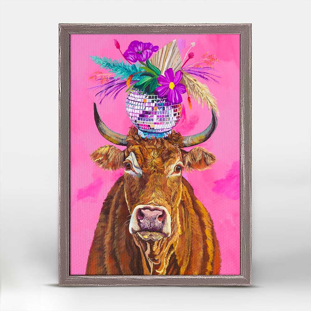 Disco Cow Mini Framed Canvas