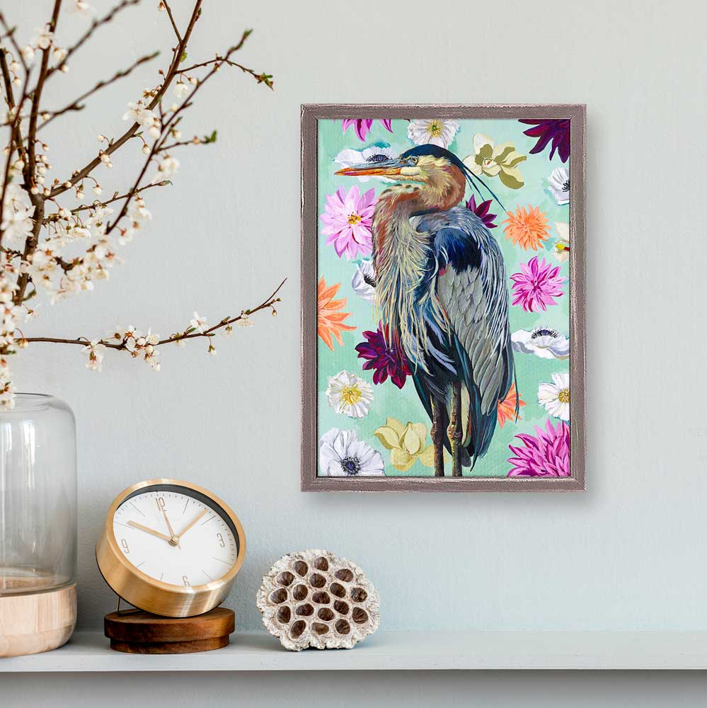 Heron Florals Mini Framed Canvas