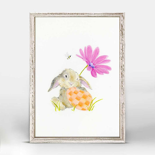 Bunny With Pink Flower Mini Framed Canvas