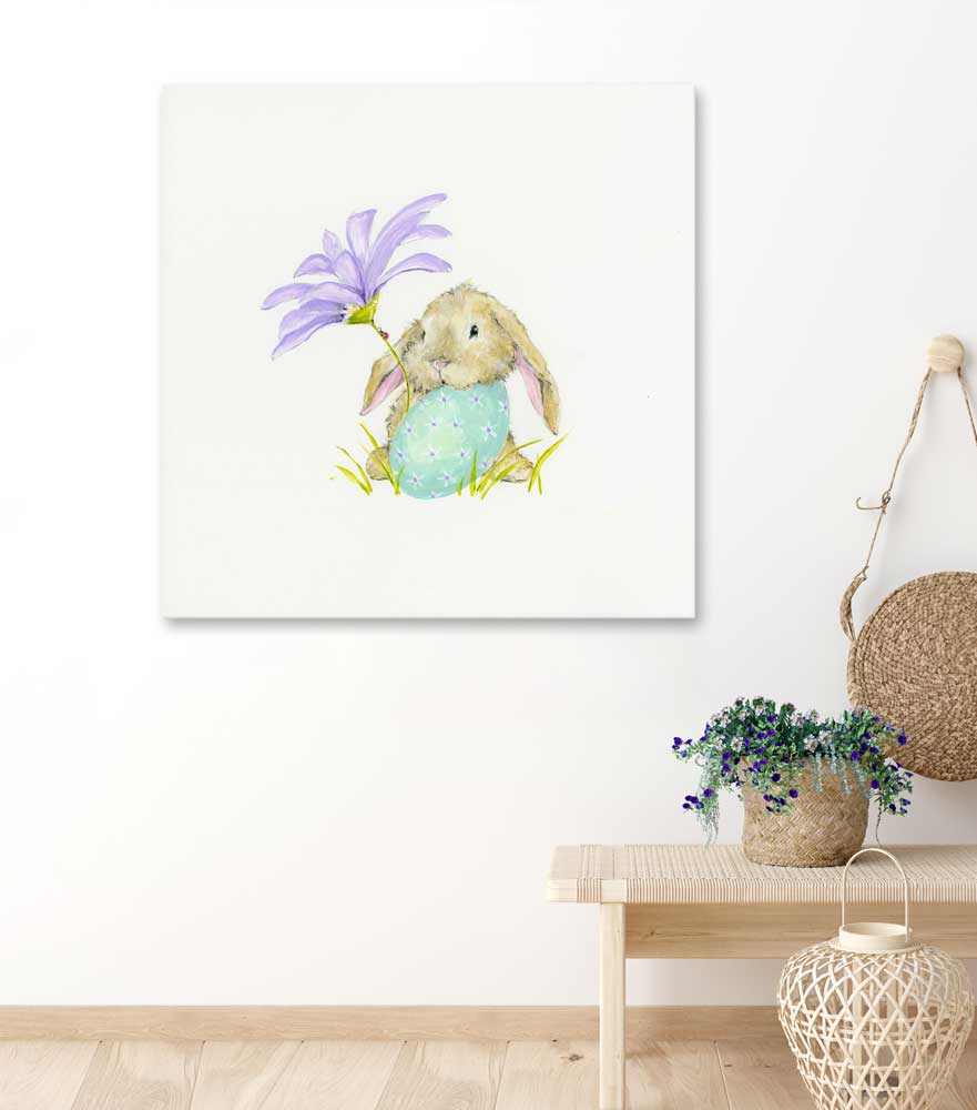 Bunny With Purple Flower Canvas Wall Art