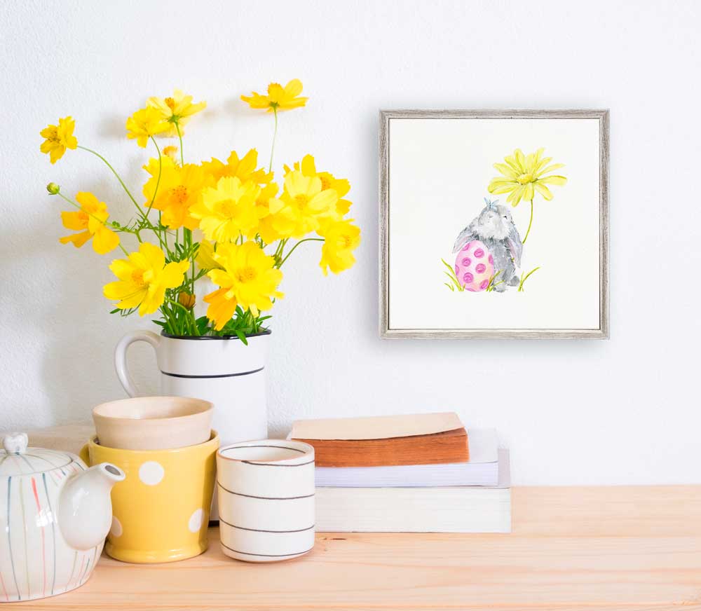 Bunny With Yellow Flower Mini Framed Canvas
