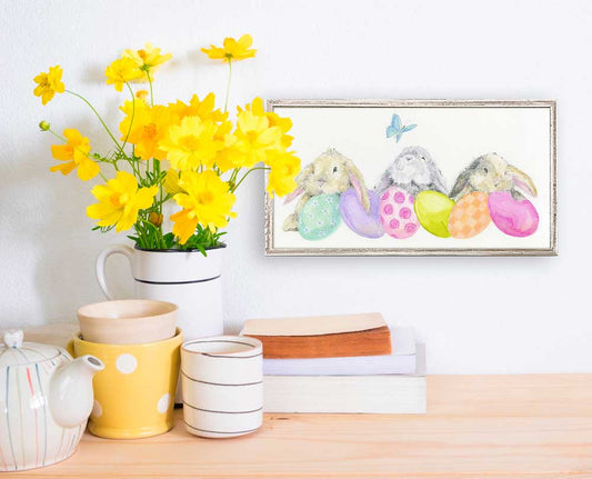 Bunny With Eggs - Narrow Mini Framed Canvas