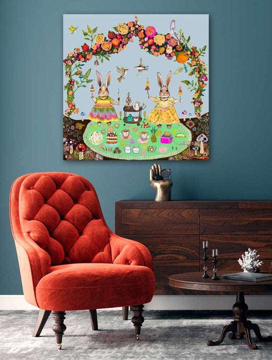 Bunny Tea Party Canvas Wall Art