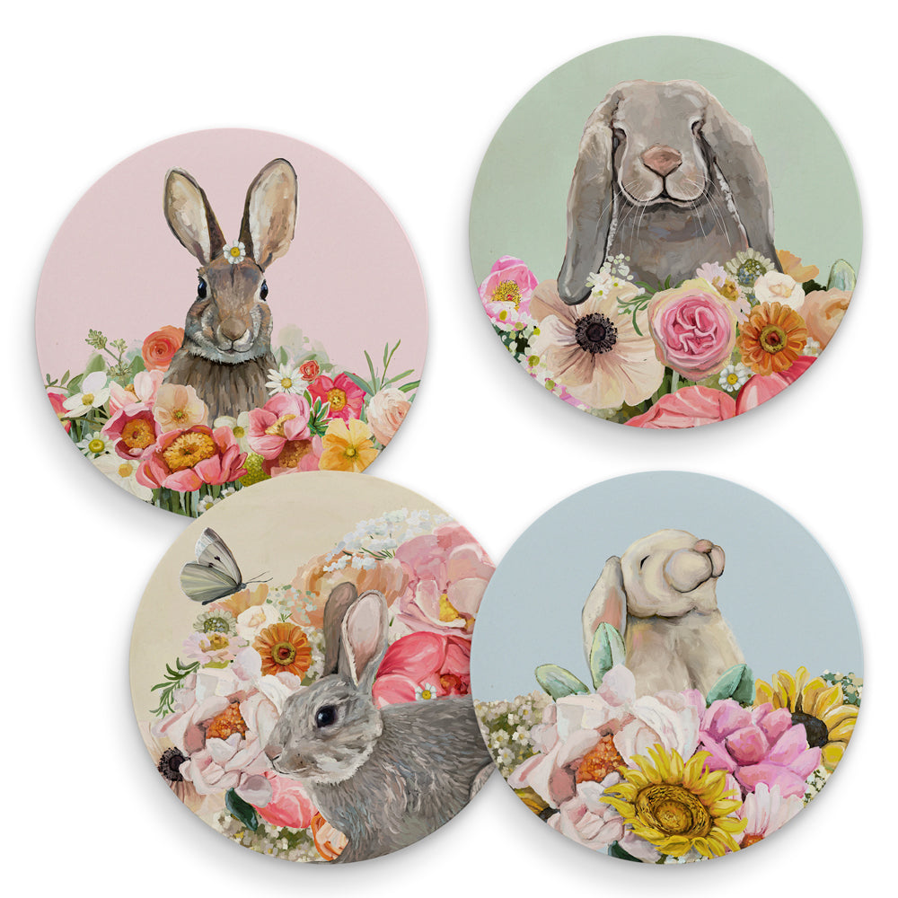 Springtime Bunny Pals - Set of 4 Coaster Sets