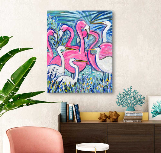 Flamingos & Egrets Canvas Wall Art
