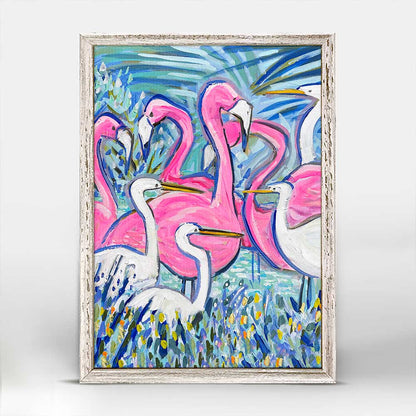 Flamingos & Egrets Mini Framed Canvas