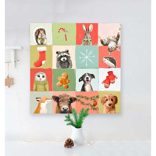 Holiday - Patchwork Animals Canvas Wall Art - GreenBox Art