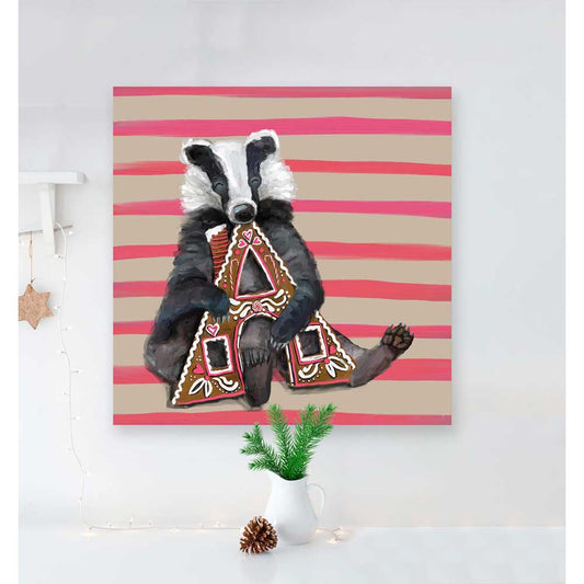 Holiday - Gingerbread Badger Canvas Wall Art - GreenBox Art