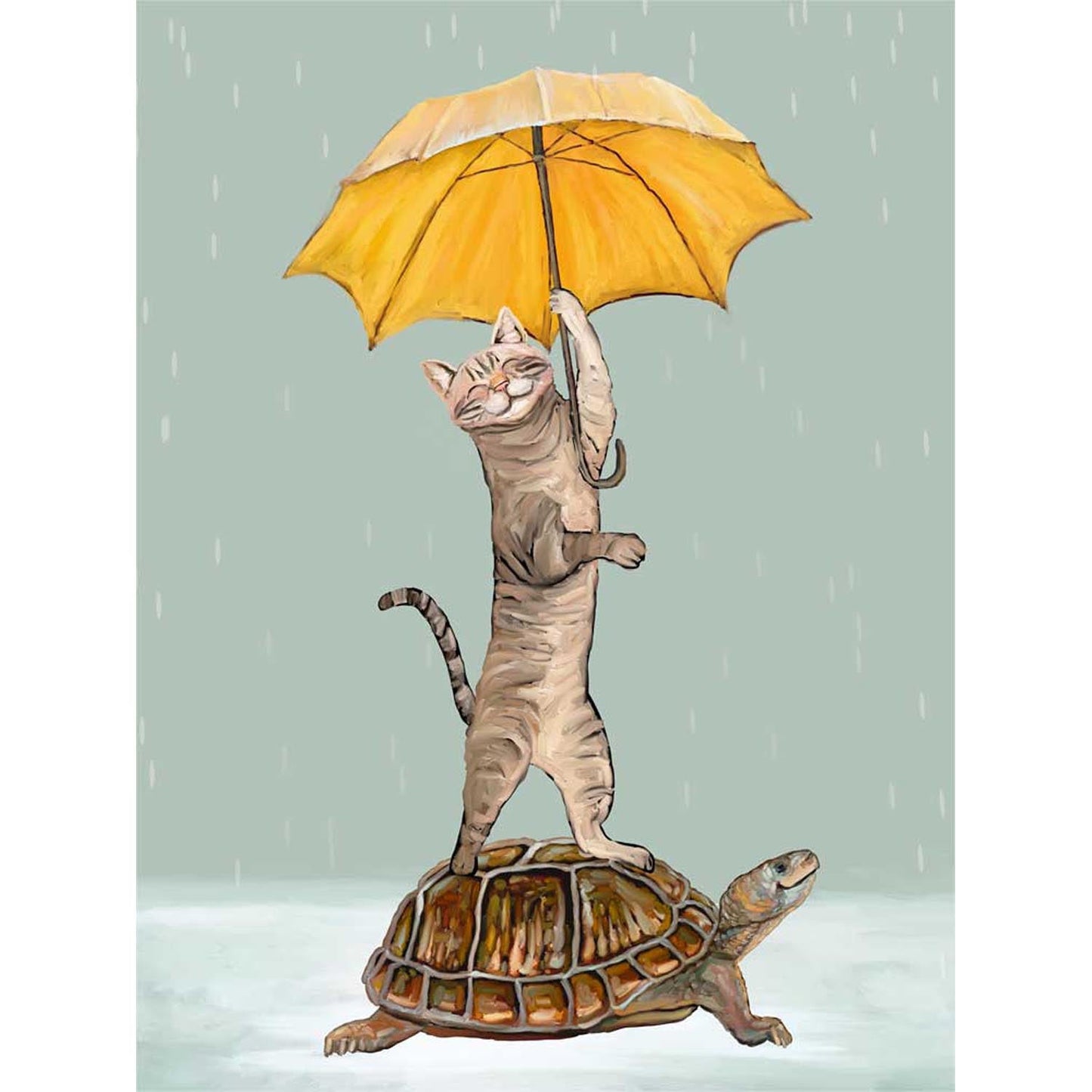 Rainy Day Parade Cat And Turtle Canvas Wall Art - GreenBox Art