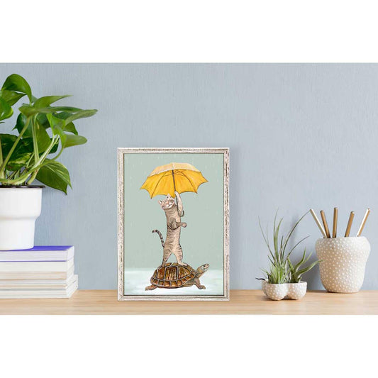 Rainy Day Parade Cat And Turtle Mini Framed Canvas - GreenBox Art