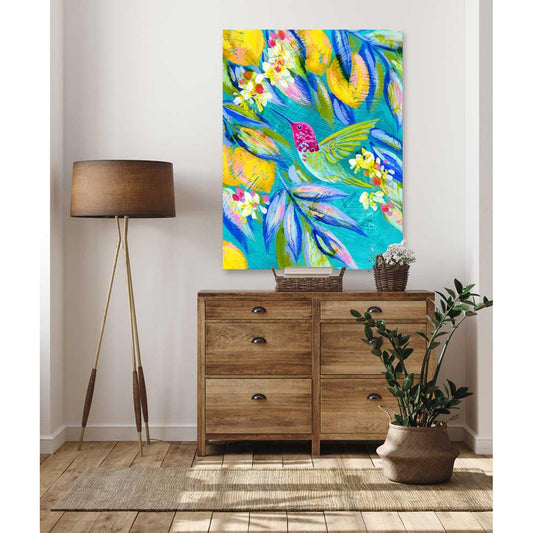 Hummingbird In Turquoise 2 Canvas Wall Art - GreenBox Art