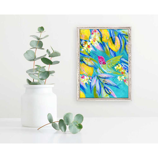 Hummingbird In Turquoise 2 Mini Framed Canvas - GreenBox Art