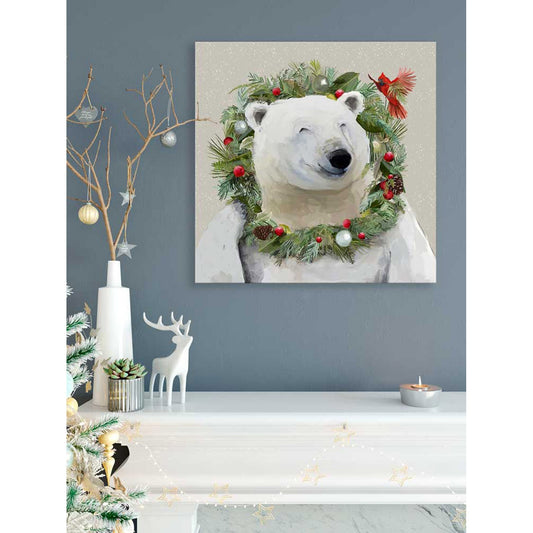 Holiday - Polar Bear Wreath Canvas Wall Art