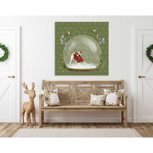 Holiday - Snow Globe - Brown White Dog Canvas Wall Art - GreenBox Art