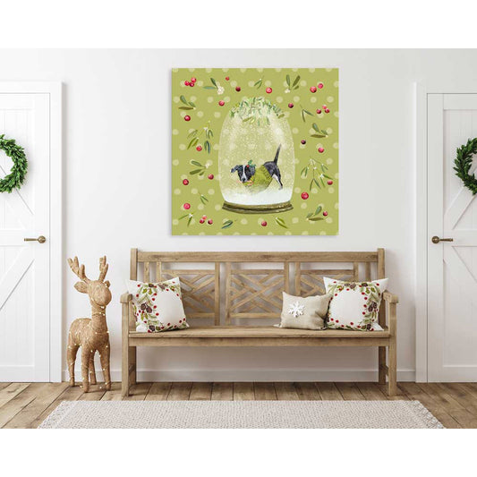 Holiday - Snow Globe - Black And White Dog Canvas Wall Art - GreenBox Art