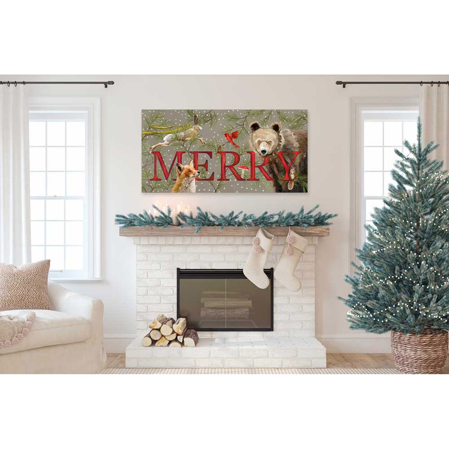 Holiday - Winter Woodland Merry Canvas Wall Art - GreenBox Art