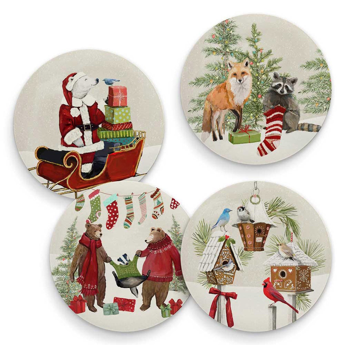 Holiday - Winter Woodland - Set of 4 Coaster Sets - GreenBox Art