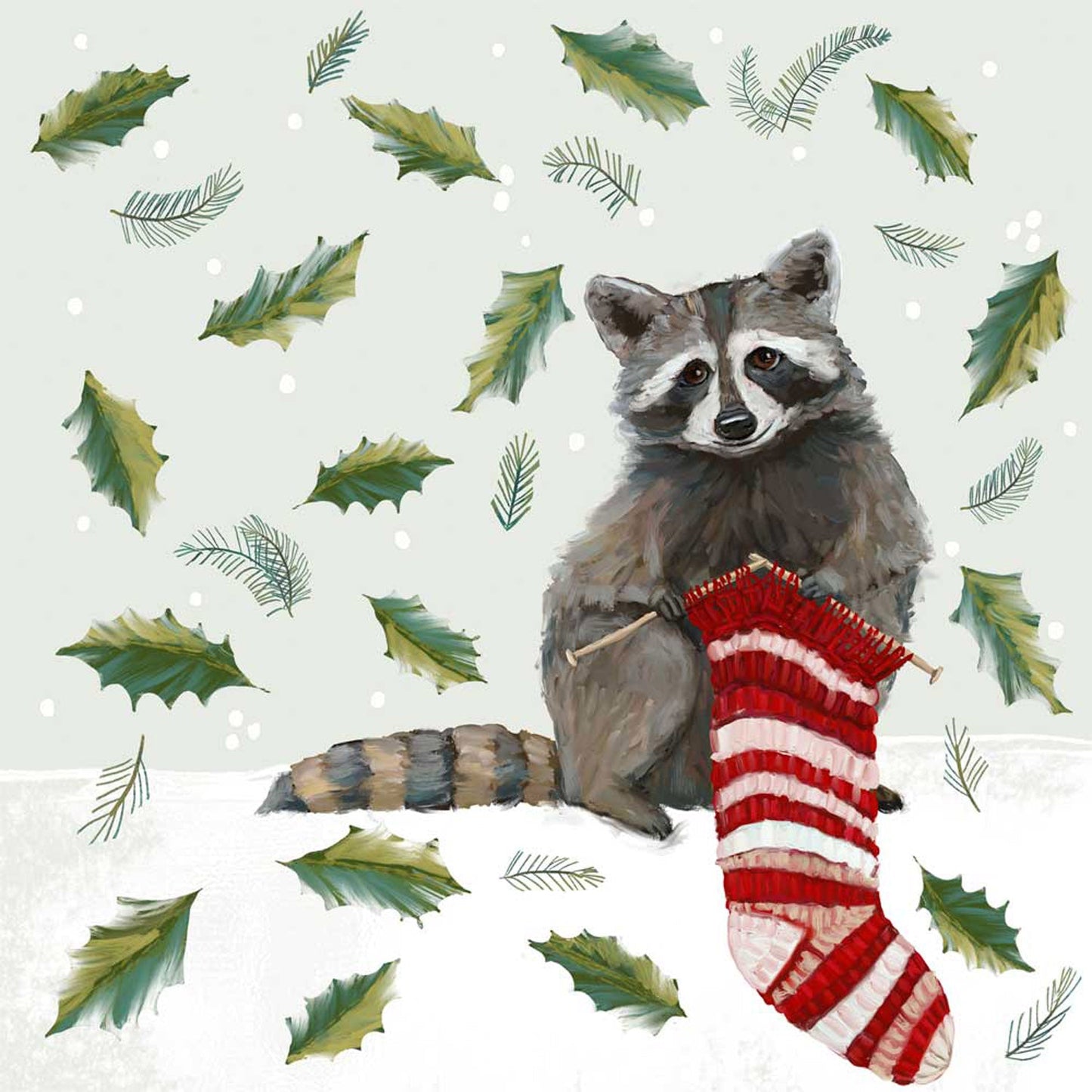 Holiday - Festive Knits Raccoon Canvas Wall Art - GreenBox Art