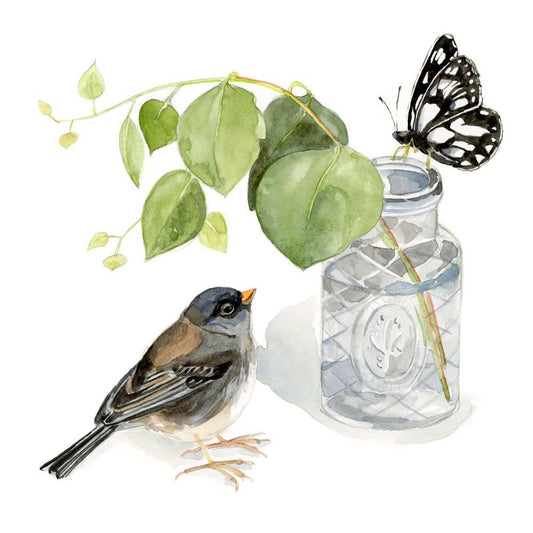 Watercolor Junco With Vase Canvas Wall Art