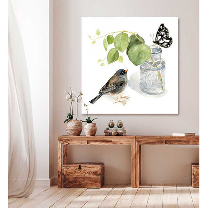 Watercolor Junco With Vase Canvas Wall Art