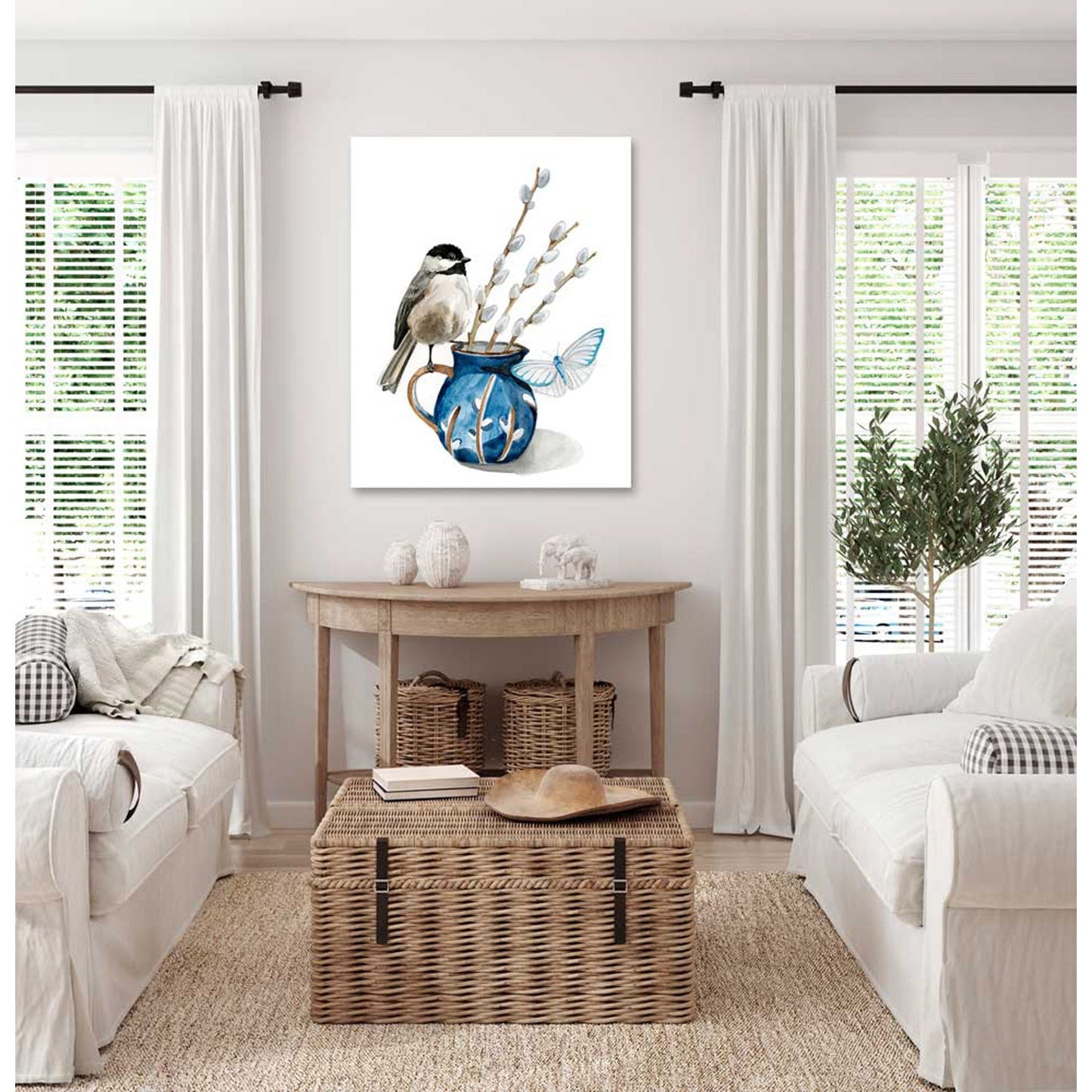 Watercolor Chick And Vase Canvas Wall Art