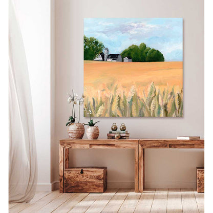 Country Life - Golden Field And Farm Canvas Wall Art
