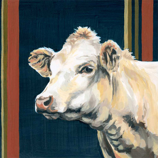 Striped White Cow Canvas Wall Art
