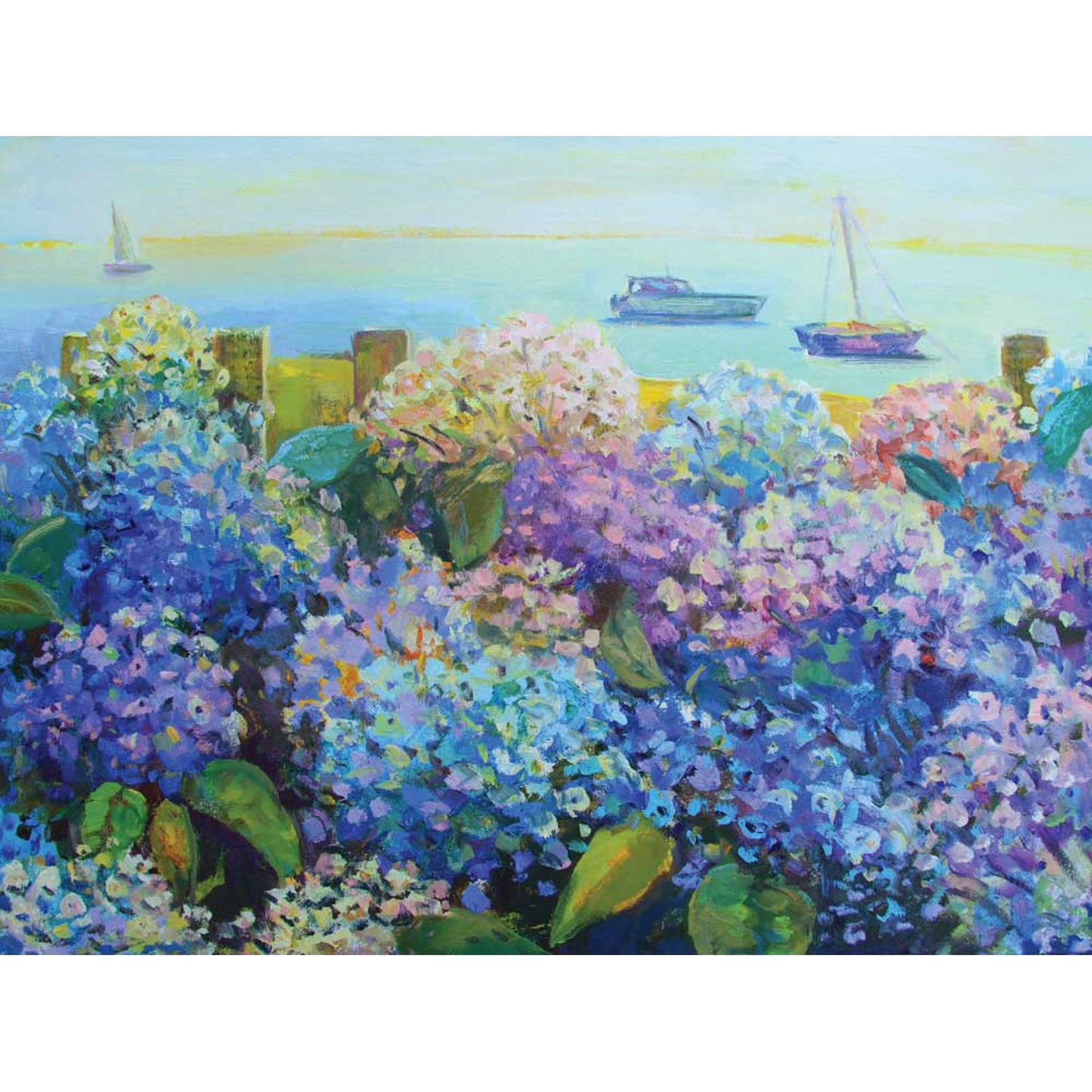 Hydrangeas By The Sea Canvas Wall Art - GreenBox Art