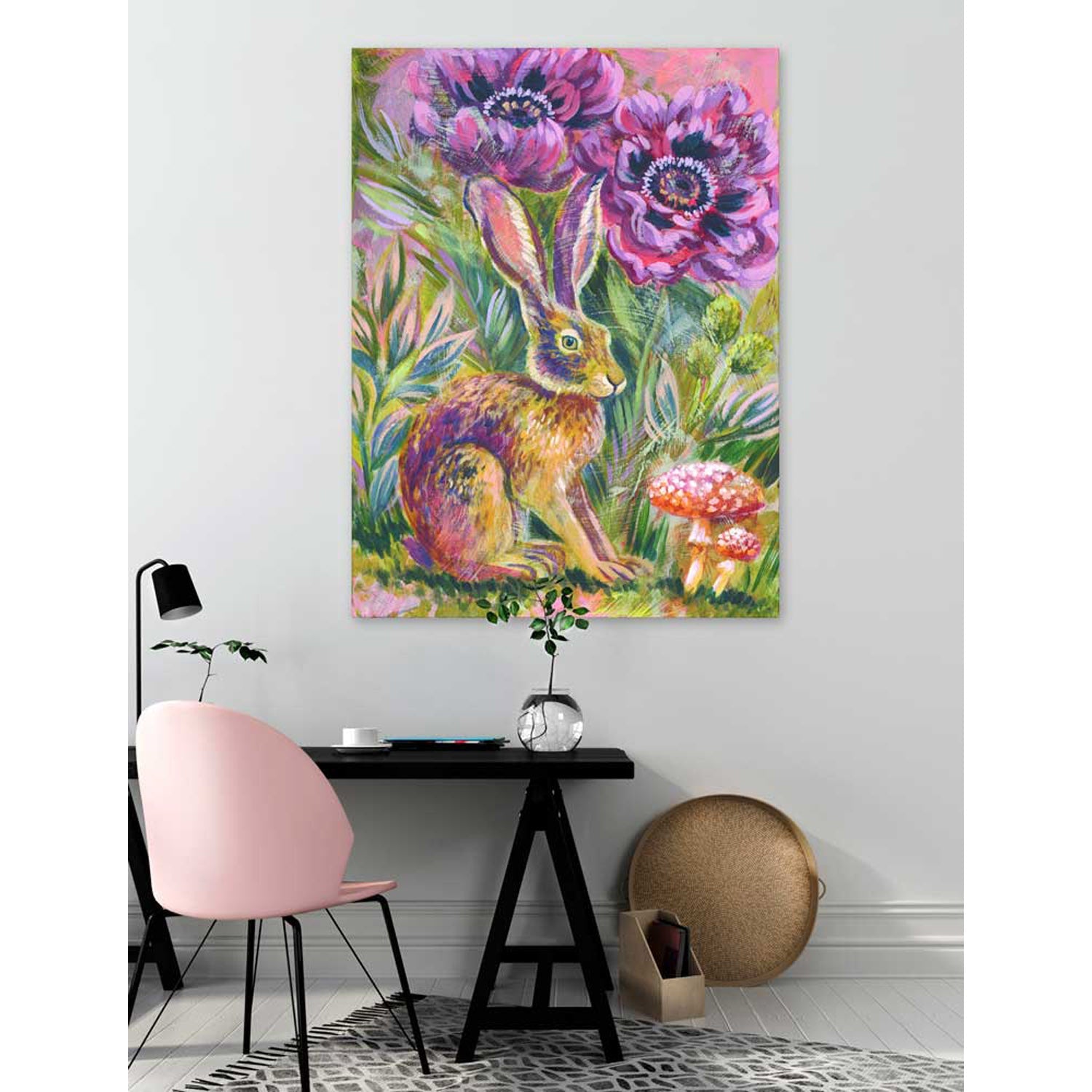 In The Garden Hare Canvas Wall Art - GreenBox Art