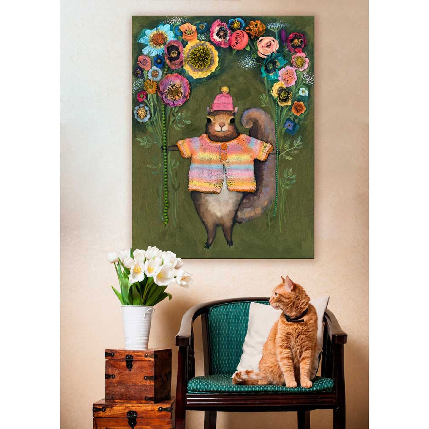 Squirrel Bouquet Canvas Wall Art