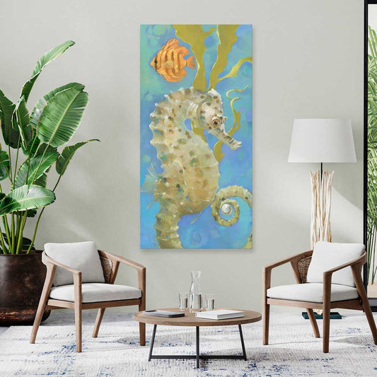 Seahorse With Pearl Canvas Wall Art - GreenBox Art