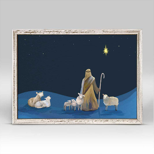 Holiday - Nativity Sheep and Shepherd Mini Framed Canvas