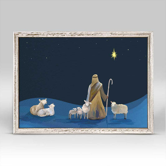 Holiday - Nativity Sheep and Shepherd Mini Framed Canvas - GreenBox Art