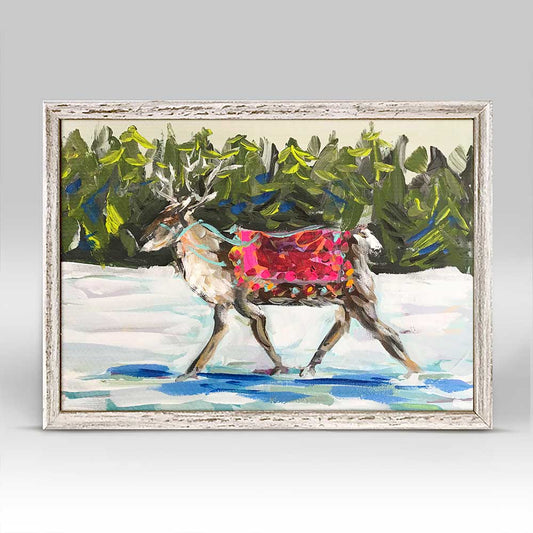 Holiday - Reindeer In Colorful Blanket Mini Framed Canvas