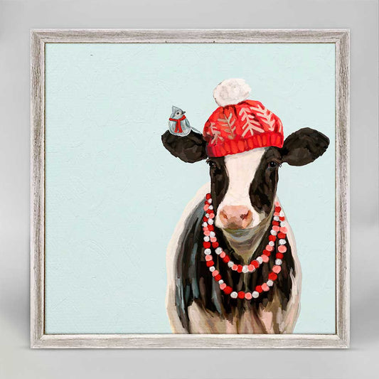 Holiday - Festive Hatted Cow Mini Framed Canvas