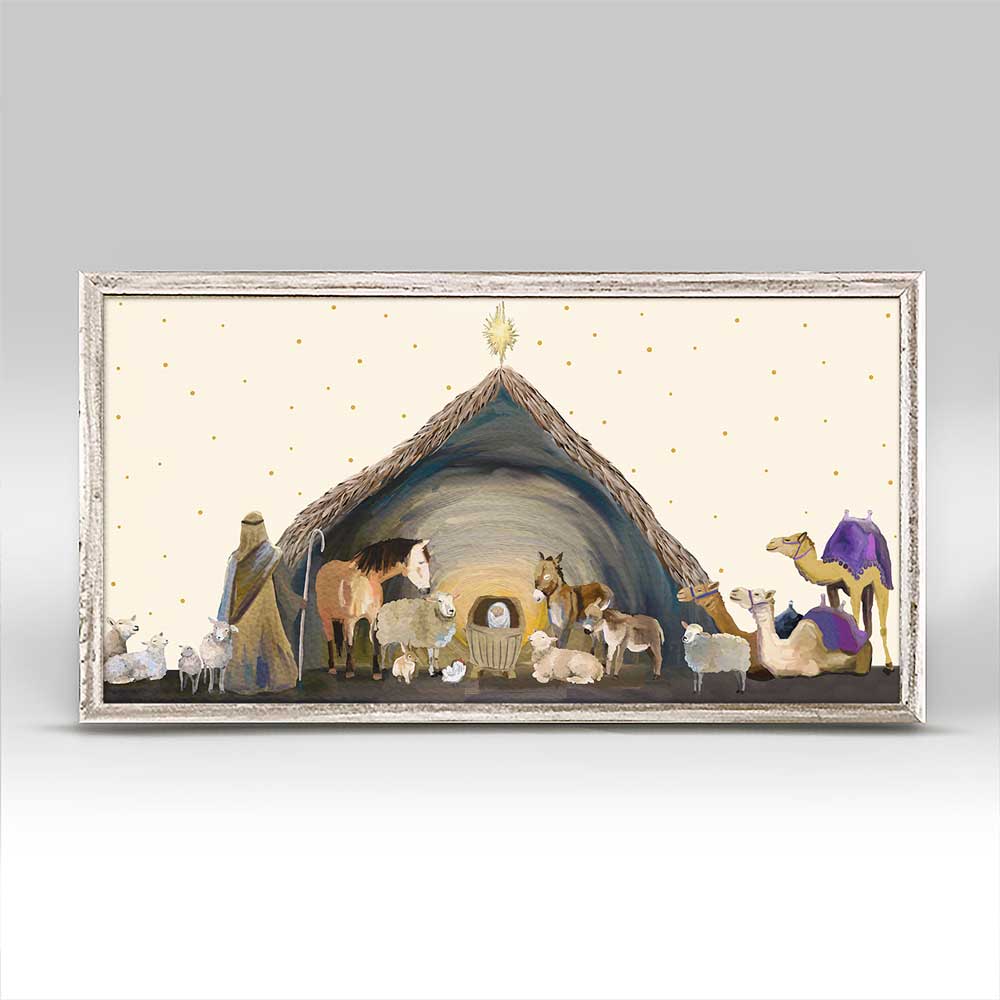 Holiday - Nativity Manger - Cream Mini Framed Canvas - GreenBox Art