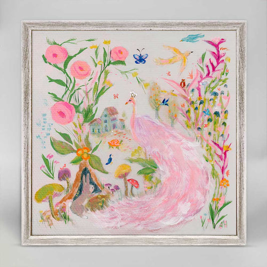 Ethereal Pink Peacock Mini Framed Canvas