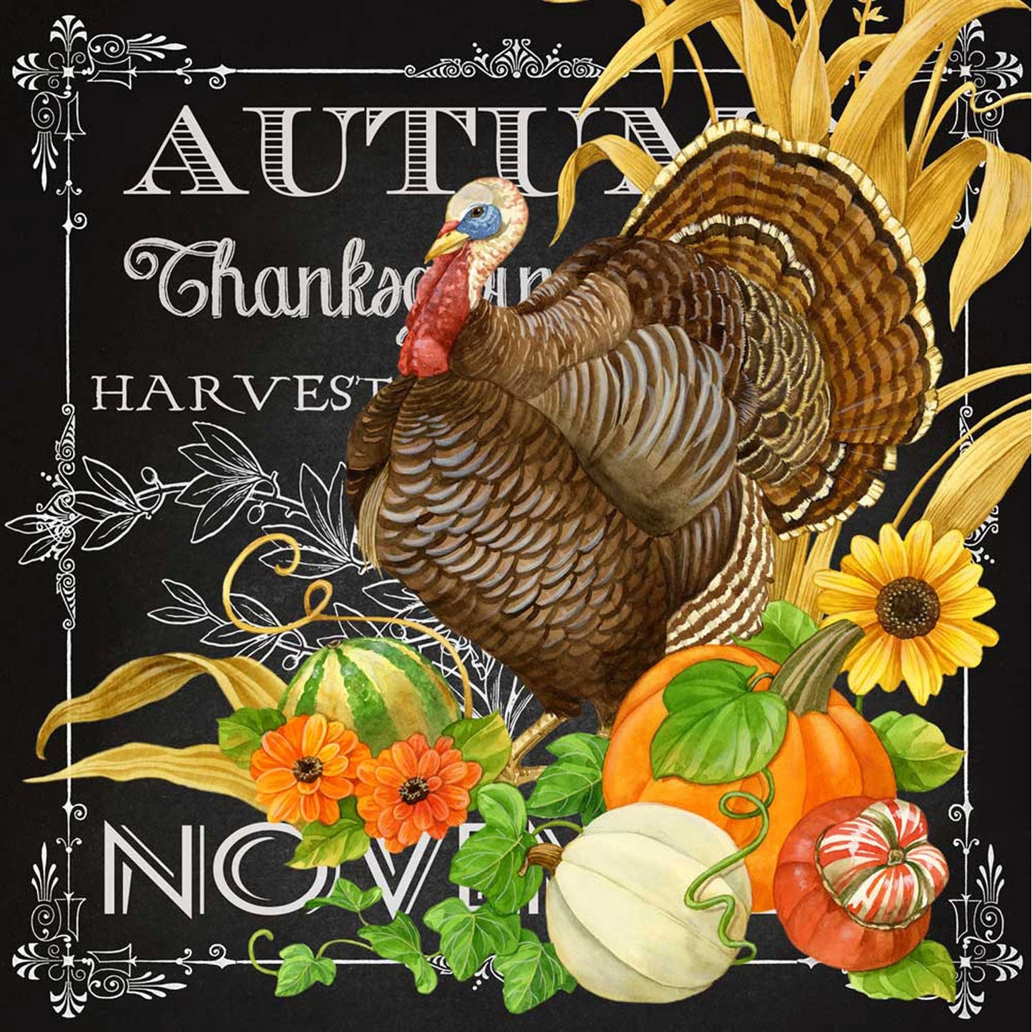 Fall - Harvest Greetings - Turkey Canvas Wall Art - GreenBox Art