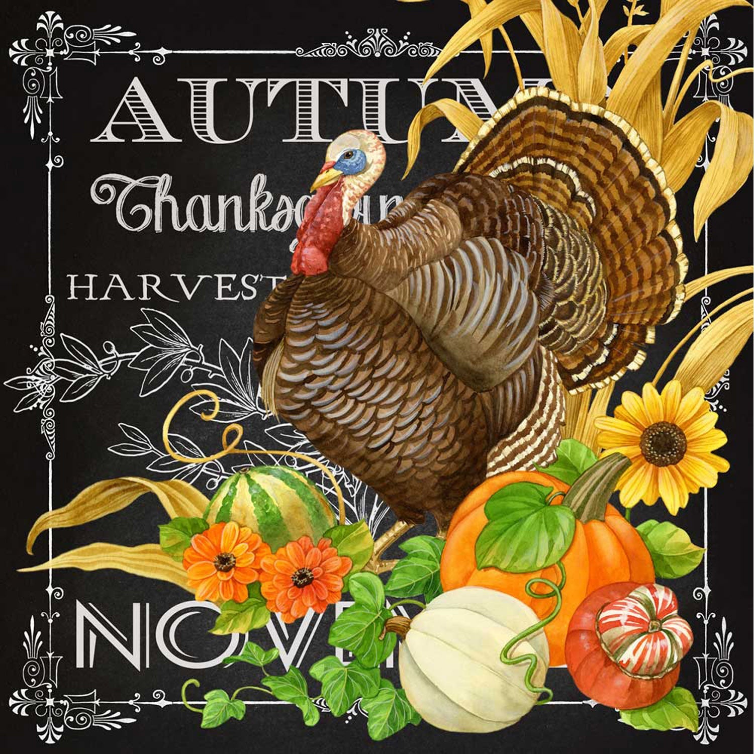 Fall - Harvest Greetings - Turkey Canvas Wall Art - GreenBox Art