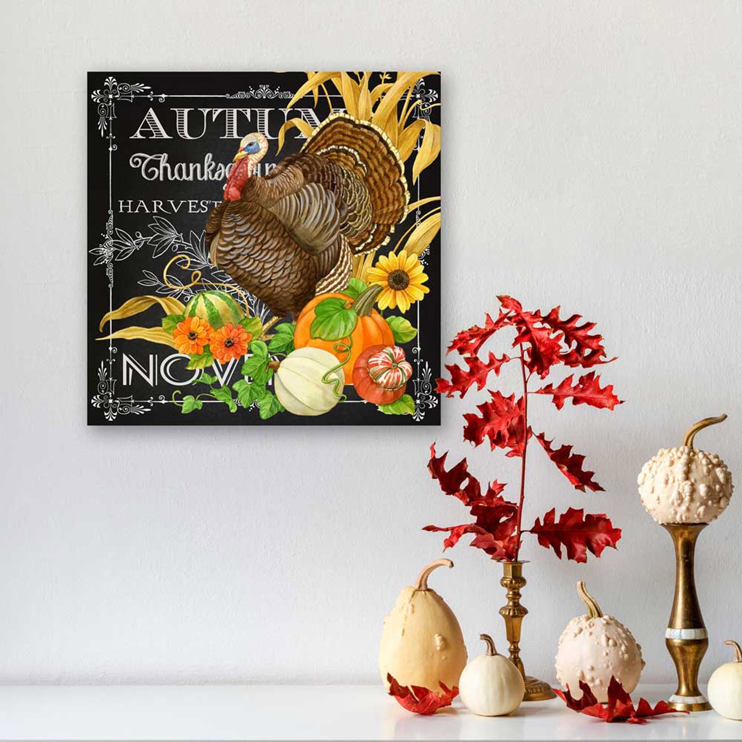 Fall - Harvest Greetings - Turkey Canvas Wall Art - GreenBox Art