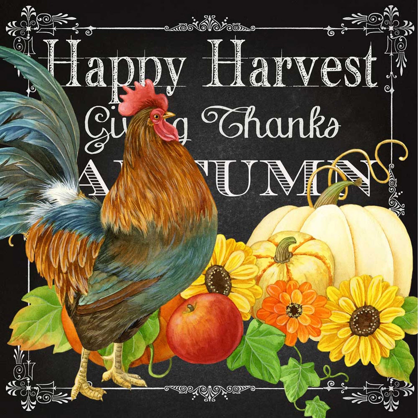 Fall - Harvest Greetings - Rooster Canvas Wall Art - GreenBox Art