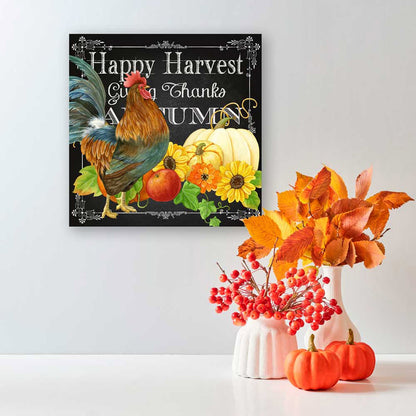 Fall - Harvest Greetings - Rooster Canvas Wall Art - GreenBox Art