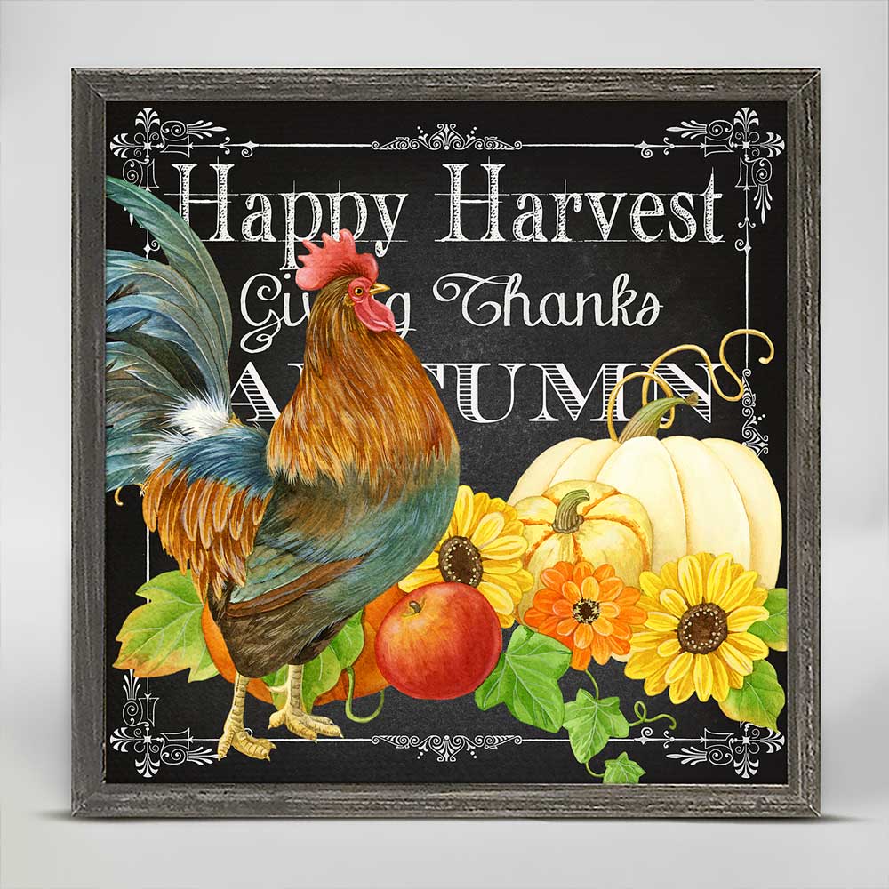 Fall - Harvest Greetings - Rooster Mini Framed Canvas - GreenBox Art