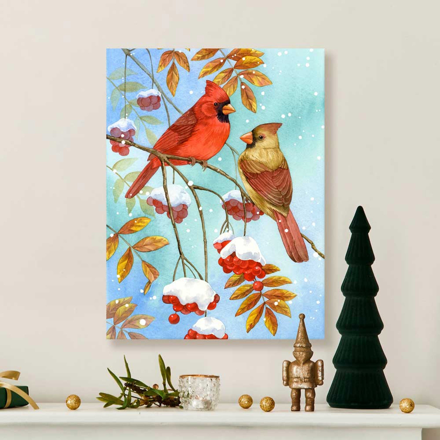 Holiday - Snow & Scarlet Canvas Wall Art - GreenBox Art